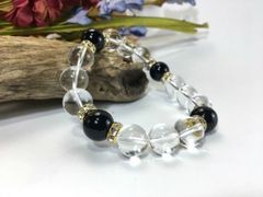 パワーストーン ブレスレット 水晶 オニキス 12mm  （ゴールド）メンズ・レディース　男性・女性　数珠ブレス　開運 ハンドメイド  [I]