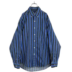 90s OLD GAP L/S BD Blue × Black cotton stripe shirt
