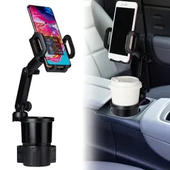 BluFied スマホホルダー 車用カップ ドリンクホルダー カップスタンド 360度 回転 カップホルダー付き携帯電話ホルダー マウント 携帯電話スタンド iPhone/Android スマートフォン用 1