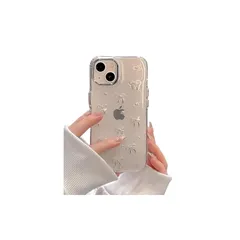 saymi's シルバー ミニリボン おしゃれ 韓国 iPhone16pro ケース クリア りぼん装飾 きらきら ラメ入り シルバーパール デザイン 透明 可愛い silver ribbon bow (iPhone16pro) 0