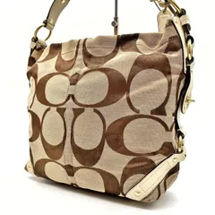 ✨良品✨ COACH コーチ ショルダーバッグ シグネチャー キャンバス レザー 革 ベージュ 肌色 ブラウン 茶色 ホワイト 白色