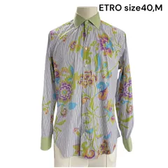 美品 エトロ ETRO Yシャツ シャツ トップス 長袖 コットン ストライプ 花柄 40,M メンズ S5Q111