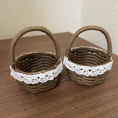ミニかご　バスケット　ブラウン×レース　クラフトバンド