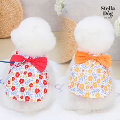 【閉店セール全品半額】ビッグリボンフラワーワンピース　花柄　レッド　オレンジ　犬服　ドッグウェア　春夏