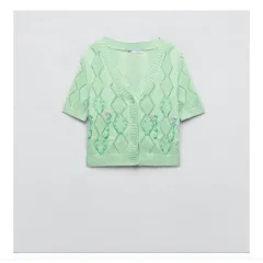 ZARA(ザラ) ビーズ 刺繡 ニット カーディガン