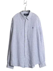 【お得なクーポン配布中!】 00s ラルフローレン チェック 長袖 ボタンダウン シャツ メンズ XL オールド ポロ 100% リネン 高級 長袖シャツ ワンポイント 大きいサイズ