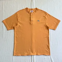 希少　STUSSY WIZARD OF WAVEZ　ヘンリーネックTシャツ　ストックロゴ　ワンポイント刺繍　オレンジ　L