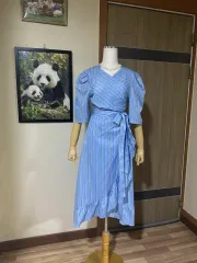 空 ストライプ ラップ ワンピース