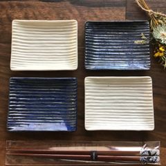 【訳アリ特価品】《みのる陶器》軽量しのぎ 小皿 豆皿 粉引と藍 4枚 [美濃焼]