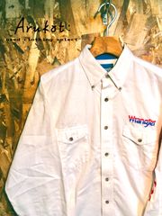 Wrangler/ラングラー ヴィンテージボタンダウンシャツ(ホワイト)　ロゴ刺繍入