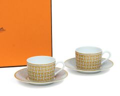新品 エルメス モザイク ティーカップ＆ソーサー ペア 160ml HERMES Mosaique au 24 ティー モザイク ヴァンキャトル ギフト 結婚祝い プレゼント 贈り物 ギフトセット 食器セット 