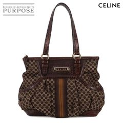 新品同様 セリーヌ CELINE マカダム ハンド バッグ キャンバス レザー ダークブラウン ゴールド 金具 ヴィンテージ Macadam Bag 90286252