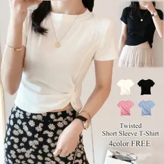 ツイスト半袖Tシャツ 半袖 レディース Tシャツ 無地 シンプル スタイルアップ 涼しいのサムネイル