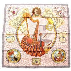 エルメス カレ90 シルク Wolfgang Amadeusu Mozart モーツァルトへの賛歌 スカーフ ピンク【中古】