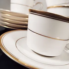 ノリタケ 未使用品 リントン 廃盤 デミタス カップ＆ソーサー 6客 ポット 美品 稀少 オシャレ 上品 昭和レトロ ポップ アンティーク【ひじき堂】洋食器 - A0266Y