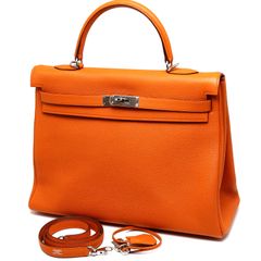 エルメス　ケリー35　ハンドバッグ　内縫い　トゴ　オレンジ　シルバー金具　ショルダーバッグ　2Way　▢I刻印