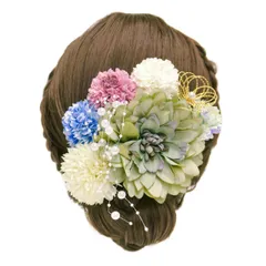 [ネコート] 髪飾り 成人式 浴衣 8点セット 水引 和装 結婚式 入学式 卒業式 七五三 着物 袴 振袖 造花 花火大会 前撮り オリーブグリーン [オリーブグリーン]