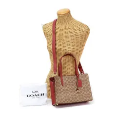 コーチ COACH カーター キャリーオール 28 PVC / レザー シグネチャー CK457 2WAYバッグ 肩掛け トートバッグ ハンドバッグ 手提げかばん レディース ベージュ / ブラウン 美品 中古 mbc16006