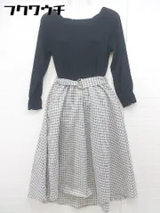 ◇ ◎ natural couture NICE CLAUP 切替 チェック 長袖 膝下丈 ワンピース サイズF ブラック ホワイト レディース 【中古】 【1105180003809】