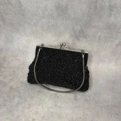 ヴィンテージ ブラックビーズ がま口 クラッチバッグ チェーン付き ハンドバッグ レトロ フォーマル 黒 アンティーク Vintage Beaded Clutch Bag Black Japan