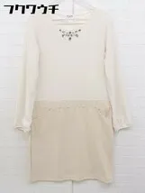 ◇ OFUON オフオン 切替 装飾 ビジュー 長袖 ミニ ワンピース サイズ 38 アイボリーベージュ レディース  【1106150014214】