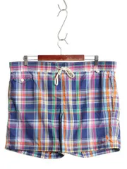 【お得なクーポン配布中!】 ポロ ラルフローレン チェック ショートパンツ メンズ M 古着 スイム サーフ ショーツ 水陸両用 短パン 海パン インナー付き マルチカラー