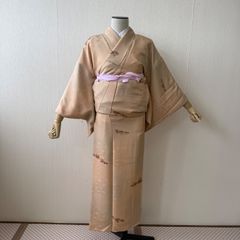 なでしこ】絽 夏着物 ピンクベージュ 正絹 着丈161 裄丈64 k1349