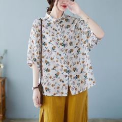 【柄シャツ 花柄】やわらかい素材でゆったりとした大きいサイズの柄シャツ
