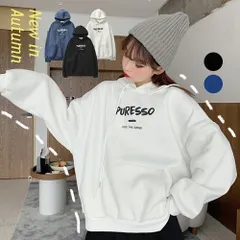 パーカー レディース 秋冬 大きめ 長袖 袖ボリュームあり ポリエステル 裏起毛 英字