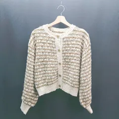 ◇ LOWRYS FARM フロントボタン ニット素材 秋冬 ボーダー風 長袖 カーディガン サイズF ベージュ ブラウン レディース E  【1307260028102】