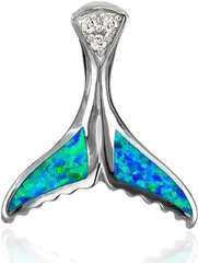 【特価商品】[レイラニ] ハワイアンジュエリー ブルーオパール ホエールテール (クジラの尻尾) ペンダント ネックレス メンズ レディース シルバー925