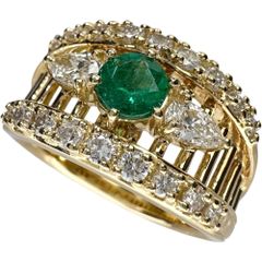 15号 エメラルド 0.35ct ダイヤモンド 0.91ct リング・指輪 K18ゴールド 18金  8.8g レディース 【中古】【真子質店】【NN】