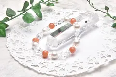 高品質 オレンジムーンストーン&水晶スターカット 8mm ブレスレット パワーストーン 天然石 _A593