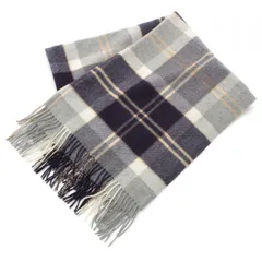 ジョンストンズ カシミヤ チェック柄 大判 マフラー ストール ショール グレー×ネイビー×ベージュ【中古】