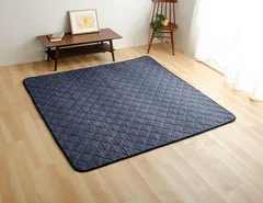 Ｍ ＭＩＴＡＳ 綿100％生地デニム風プリント 洗えるキルティングラグ 190x190cm 抗菌防臭わた・ウレタン使用・すべりにくい加工( 190ｘ190cm)のサムネイル