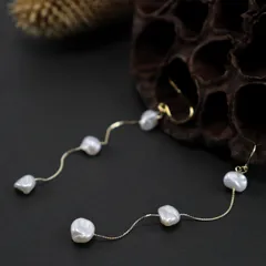 【華やかにゆれる】淡水パール 3連 ロングピアス スウィング 結婚式 ゴールド ハンドメイド アレルギー対応 イヤリング