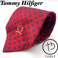 Tommy Hilfiger トミーヒルフィガー　ネクタイ　スクエア　総柄　ロゴ　赤　レッド　シルク100% USA製