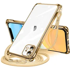 iPhone 12 用 ケース クリア ショルダー iphone12 用 スマホケース アイフォン12 カバー 肩掛け 斜めかけ 縄掛けケース 透明 TPU 薄型 軽量 耐衝撃 紐付き 斜めがけ 織りストラップ付き ネックストラップ ショルダー ケース 縦 1