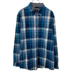 Lee 長袖 チェックシャツ XL ブルー ネイビー ホワイト リー ボタン 胸ポケット カジュアルシャツ 古着卸 アメリカ仕入 a709-5973のサムネイル