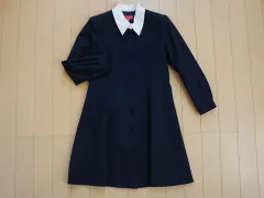 【中古】 ユーズド ミキハウス アウトレット miki house mikihouse 子供服 女の子 130cm 長袖 ワンピース 紺 無地 入学式 卒業式 卒園式 通学 通塾 フォーマル 春 秋 冬 ★3 キッズ ガールズ 女児 リサイクル セレモニー