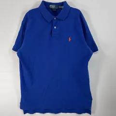 古着 90's/90年代 ポロバイラルフローレン Polo by Ralph Lauren 鹿の子 半袖 ポロシャツ ロゴ 刺繍 2ボタン L  ブルー 無地 メンズ