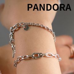 ☆【新品・正規品】ボックス・ショッパー付 PANDORA(パンドラ) ☆ノッテッドハート Tバー ブレスレット 単品☆ ボールチェーン シルバーアクセ カスタマイズアクセ スターリングシルバー シルバー925 ブレスレット  東京発送