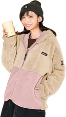 Y's factory もこもこ ボア フリース ジャケット レディース ブルゾン コート 前開き ジップアップ 長袖 立ち襟 アウター アウトドア 秋冬 保温 防風(デザインA フード付き,  L)