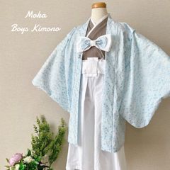 七五三　5歳　男の子　羽織袴セット　水色　グレー　シルバー　ハンドメイド 羽織袴セット