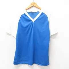L/古着 半袖 ビンテージ Tシャツ メンズ 90s 無地 ツートンカラー Vネック 水色 25may22 中古