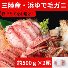 三陸産　浜ゆで毛ガニ　500g前後×2尾　合計約1Kg