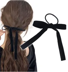 [Herbeluemily] ベロア リボン ヘアアクセ ヘアゴム ヘアアレンジ ヘアセット ベルベット 髪ゴム ヘアゴムタイプ ブラック [ブラック] [ヘアゴム タイプ]