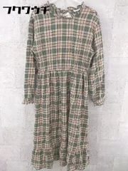 ◇ ehka sopo エヘカ ソポ チェック 長袖 ロング ワンピース サイズF ベージュ グリーン系 マルチ レディース 【中古】 【1002800498703】