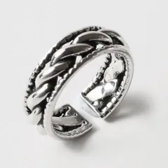 Qroza 編み込み 指輪 メキシカンリング フリーサイズ シルバーメッキ 925刻印あり メンズ ファッション シンプル 重厚 人気 おしゃれ プレゼント