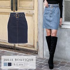 JULIA BOUTIQUE ゴールドバックルベルト付きタイトデニムスカート